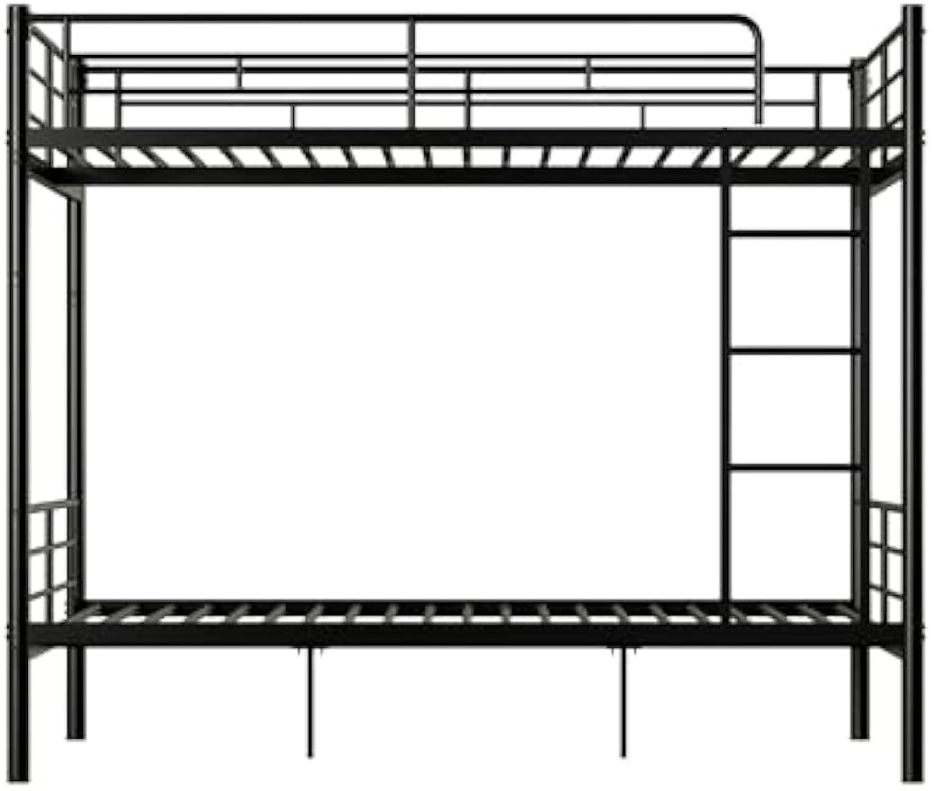 Full Over Full Metal Bunk Bed for Kids, Convertible into 2 Separate Full Beds, Heavy Duty Bunk Bed Frame with High Guardrail and Built-in Ladder, No Box Spring Needed, Noise Free, Black