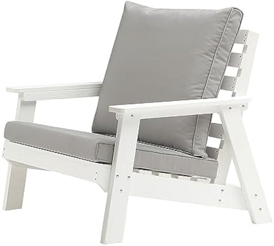 HIPS All-Weather Outdoor Single Cushion, Comfortable Armchair, White/Grey, Wood Grain Finish, Low Maintenance Sofas