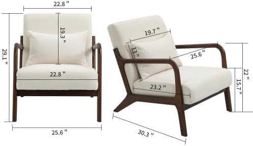 Modern Accent Chair with Wood Frame, White