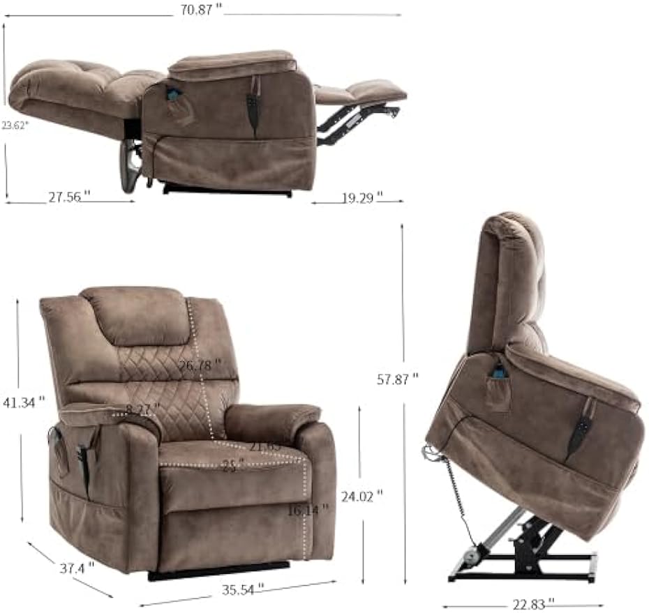 Dual Motor Sofa with Cup Holder Power Lift Electric Recliner Widened Chair, Brown