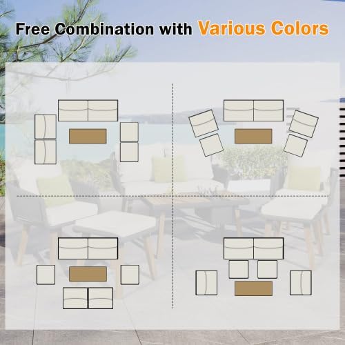 Outdoor Furniture Set of 6,Wicker Chairs, Rattan Patio Conversation Cool Bar Table and Ice Bucket for Backyard Porch Balcony, sectional Set, Beige+Black