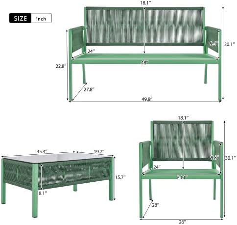 Furniture, Outdoor Chairs with Tempered Glass Table, Patio Conversation Set Deep Seating with Thick Cushion for Backyard Porch Balcony, OneSize, Beige&Mustard Yellow