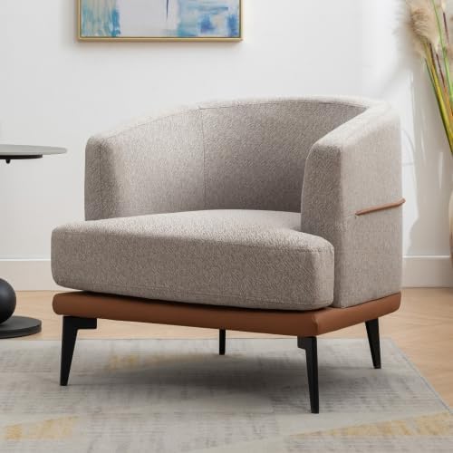 Modern Barrel Chair in Mustard Green-Two-Tone Fabric Upholstered Armchair for Living Room, Bedroom, Reading Nook-Stylish & Comfortable Round Seating, 28.3" H