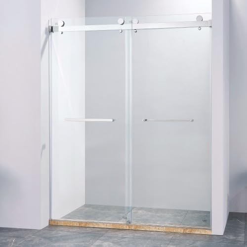 56-60" W x 75" H Frameless Double Sliding Shower Door, Matte Black 304 Stainless Steel, 5/16" SGCC Tempered Clear Glass, Adjustable Width, Explosion-Proof, Smooth Glide, Easy Installation