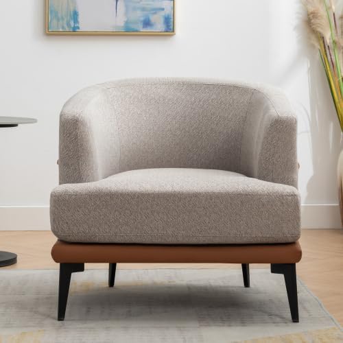 Modern Barrel Chair in Mustard Green-Two-Tone Fabric Upholstered Armchair for Living Room, Bedroom, Reading Nook-Stylish & Comfortable Round Seating, 28.3" H