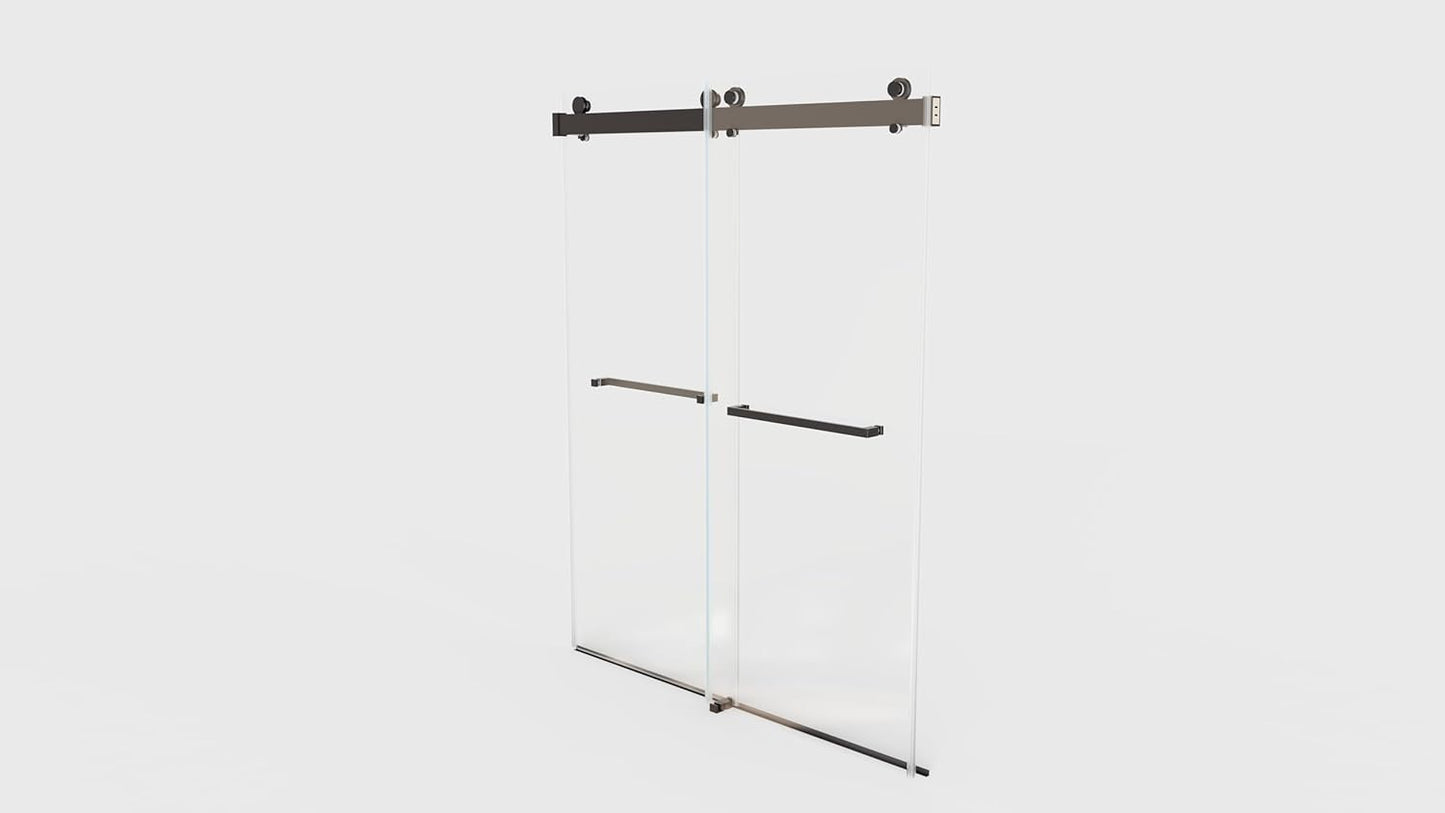 Semi-Frameless Double Sliding Shower Door - Bypass Design, 56"-60" W x 72" H, Matte Black, 1/4" SGCC Tempered Glass with Explosion-Proof Film