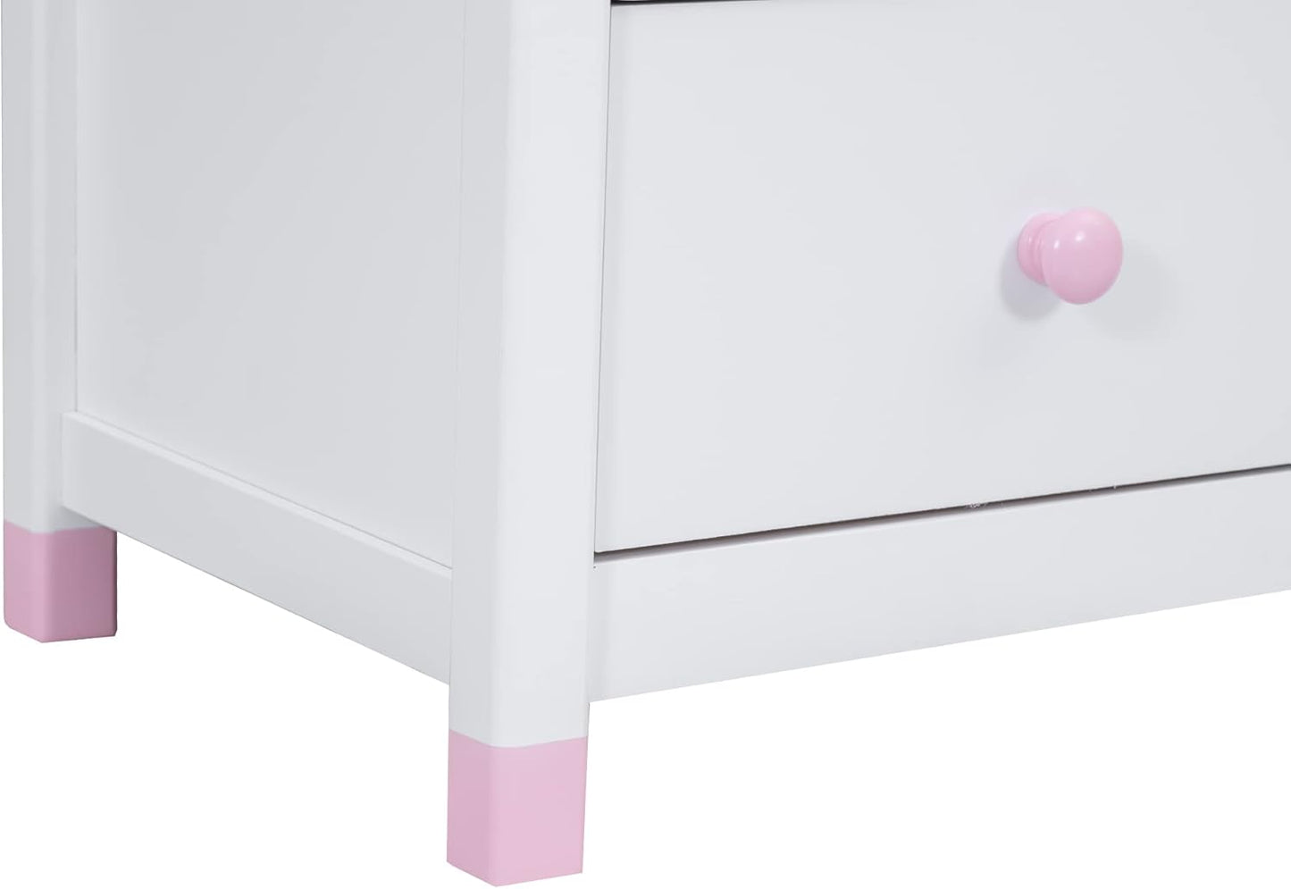 Kids Wooden Nightstand in Cream+Pink-2 Drawers End Table for Bedroom, Durable & Stylish Bedside Furniture