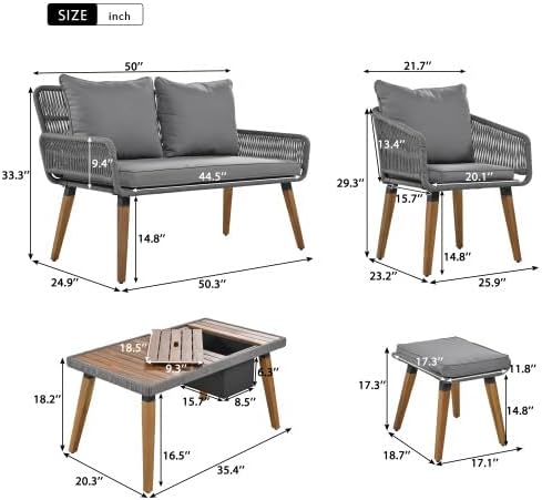 Outdoor Furniture Set of 6,Wicker Chairs, Rattan Patio Conversation Cool Bar Table and Ice Bucket for Backyard Porch Balcony, sectional Set, Beige+Black