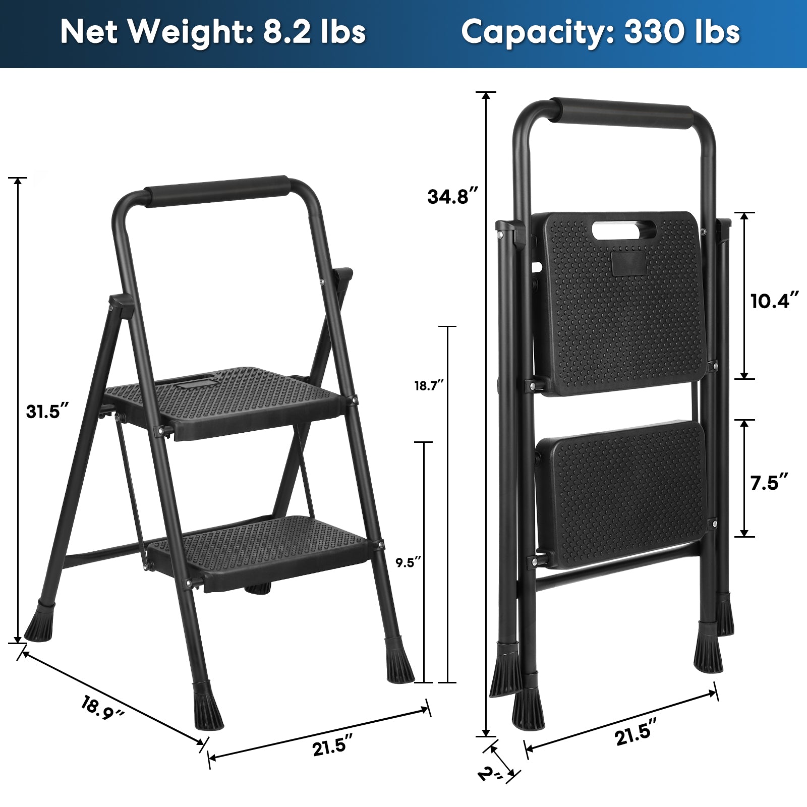 Miscoos Folding Step Stool, 2 Step Ladder