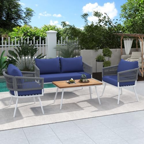 Outdoor Furniture Set of 6,Wicker Chairs, Rattan Patio Conversation Cool Bar Table and Ice Bucket for Backyard Porch Balcony, sectional Set, Beige+Black