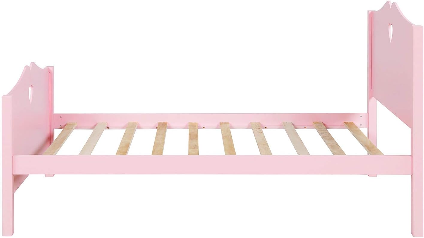 Classic Twin Size Wood Platform Bed with Headboard, Footboard, and Strong Wood Slat Support - Elegant Pink Design, 80”L X 42”W X 43”H