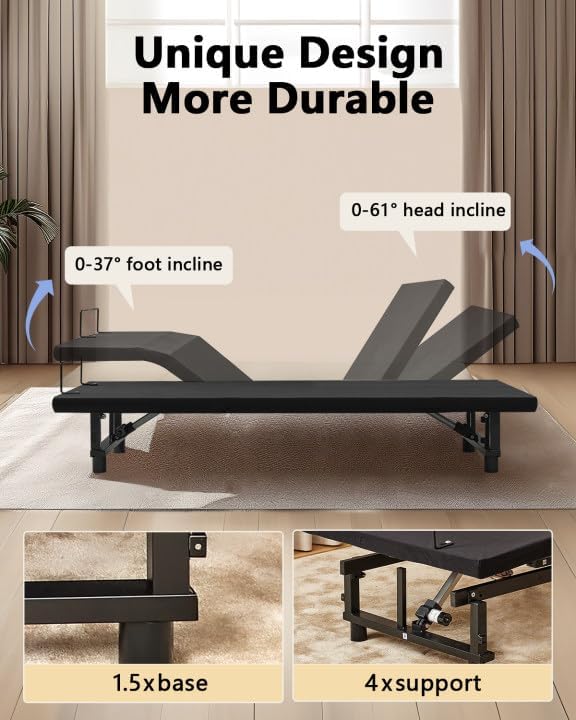 King Size Adjustable Bed Frame with Quiet Motor - Head & Foot Incline, Zero Gravity, Wireless Remote Control, Easy Installation (79" L x 71" W x 12.72" H)