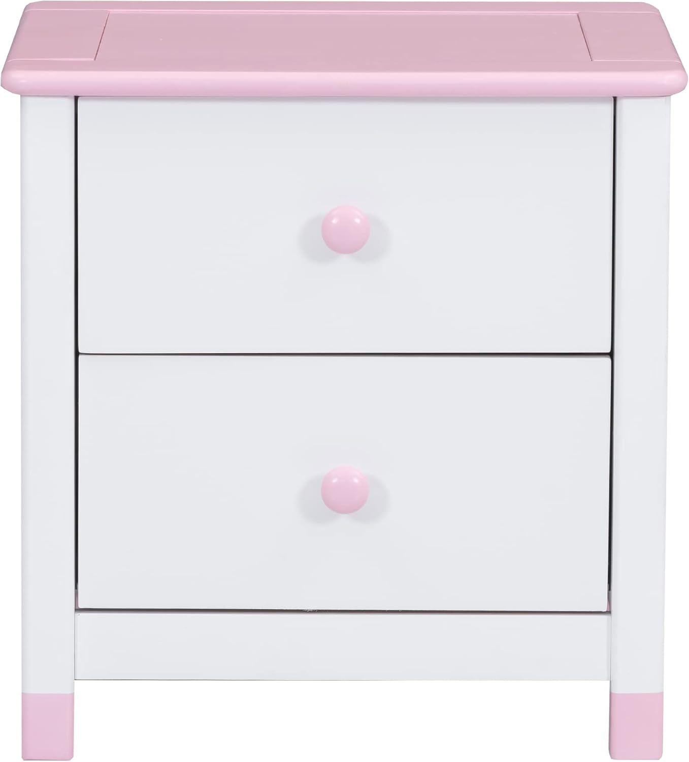 Kids Wooden Nightstand in Cream+Pink-2 Drawers End Table for Bedroom, Durable & Stylish Bedside Furniture