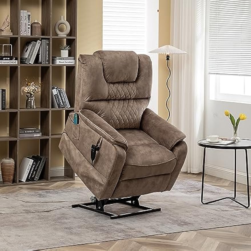 Dual Motor Sofa with Cup Holder Power Lift Electric Recliner Widened Chair, Brown