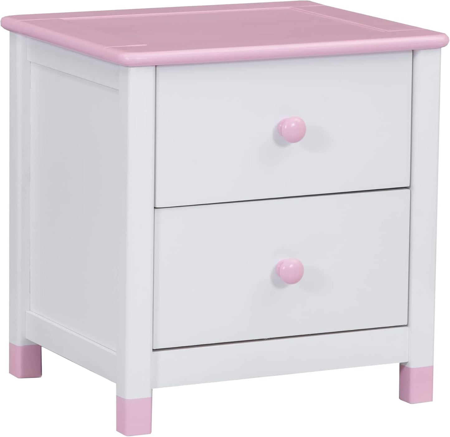 Kids Wooden Nightstand in Cream+Pink-2 Drawers End Table for Bedroom, Durable & Stylish Bedside Furniture