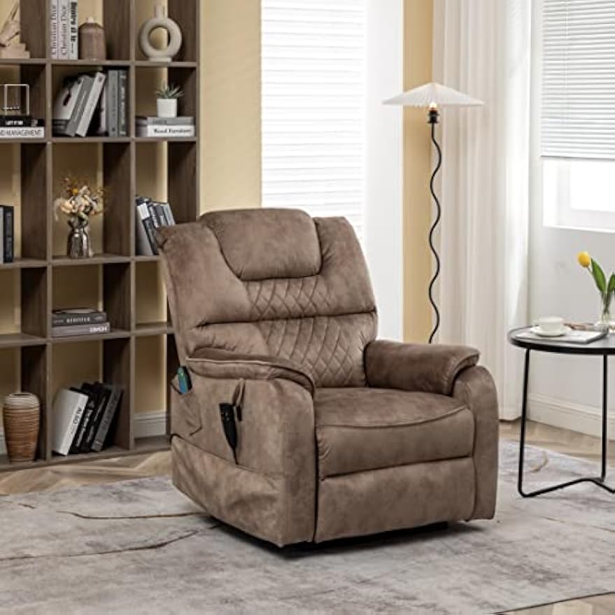 Dual Motor Sofa with Cup Holder Power Lift Electric Recliner Widened Chair, Brown