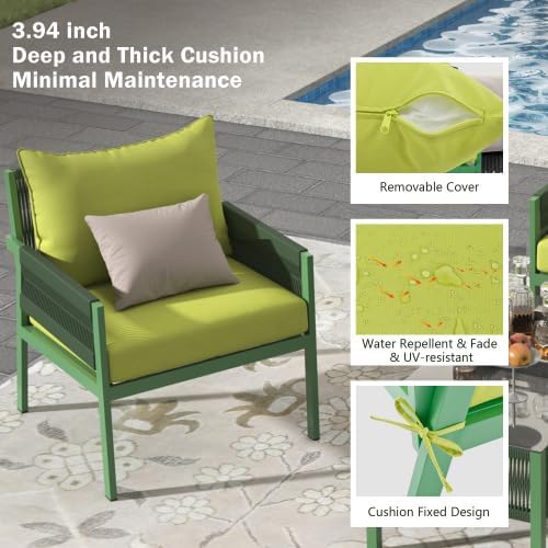 Furniture, Outdoor Chairs with Tempered Glass Table, Patio Conversation Set Deep Seating with Thick Cushion for Backyard Porch Balcony, OneSize, Beige&Mustard Yellow