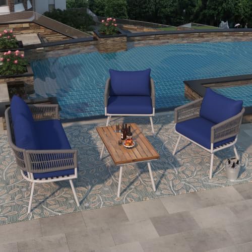 Outdoor Furniture Set of 6,Wicker Chairs, Rattan Patio Conversation Cool Bar Table and Ice Bucket for Backyard Porch Balcony, sectional Set, Beige+Black