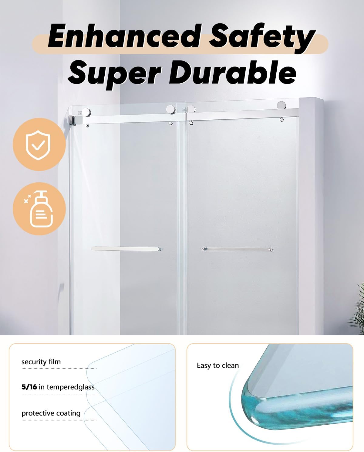 56-60" W x 75" H Frameless Double Sliding Shower Door, Matte Black 304 Stainless Steel, 5/16" SGCC Tempered Clear Glass, Adjustable Width, Explosion-Proof, Smooth Glide, Easy Installation