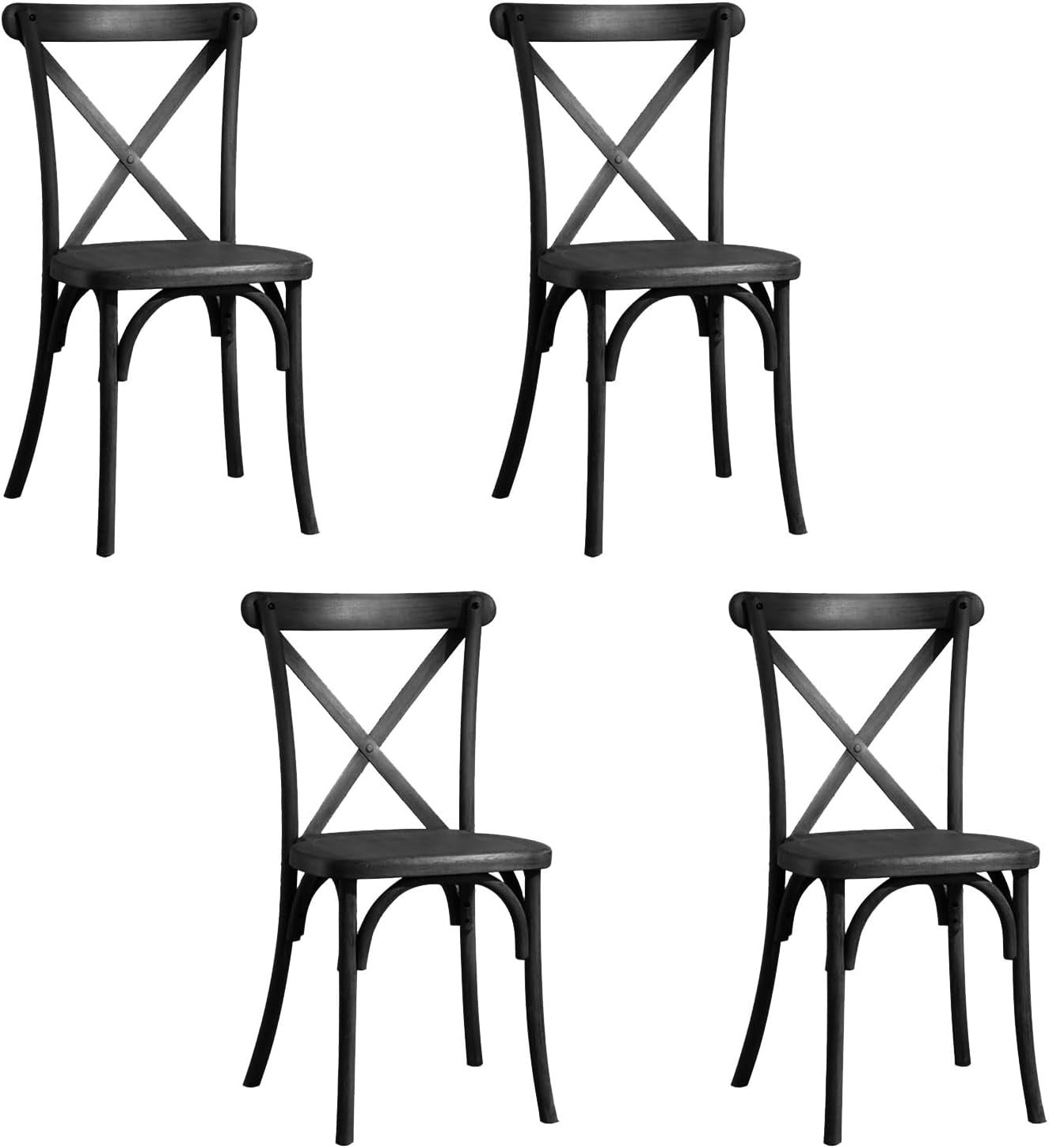 Set of 4 Resin X-Back Lime Wash Finish, Modern Farmhouse Dining Chair Furniture, Indoor/Outdoor Seating, 300lbs Capacity, Matt Black, 4-Pack