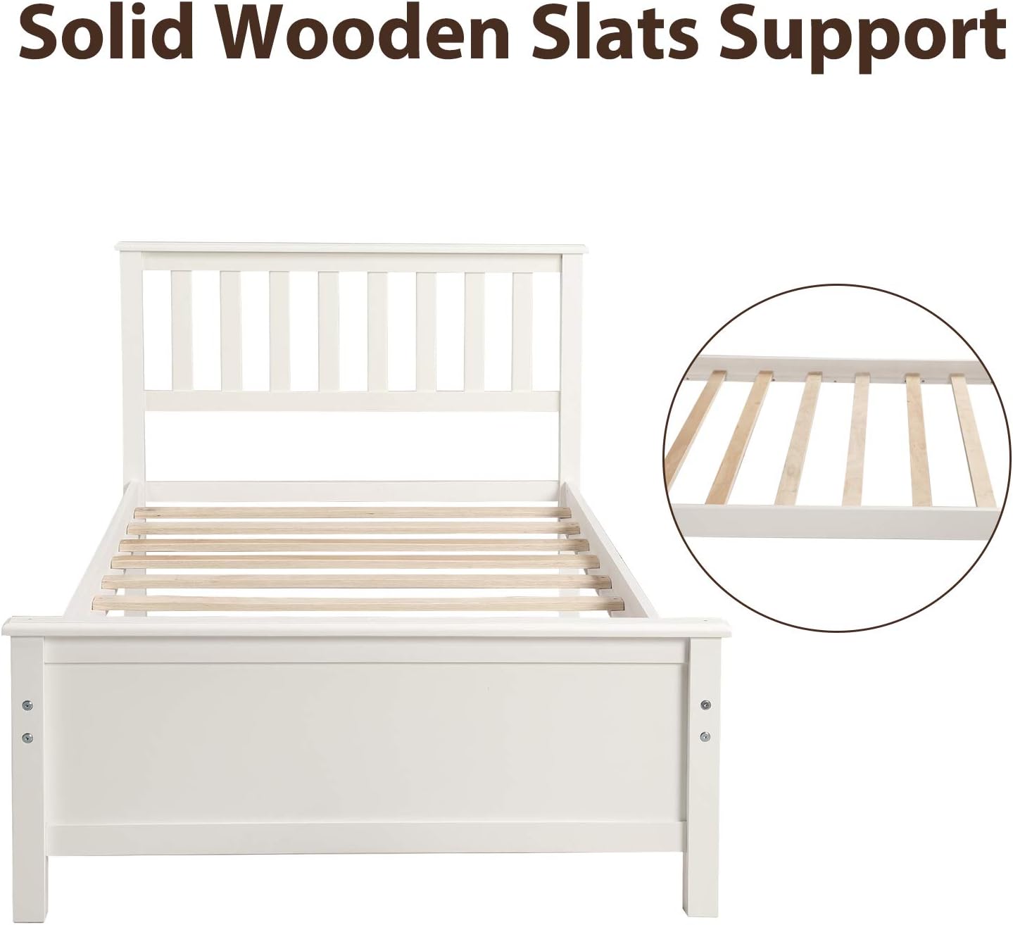 Twin Size Wood Platform Bed with Headboard and Footboard, 100% Pine Wood Frame, Strong Slat Support - Espresso, 80.2”L X 42.9”W X 36.2”H