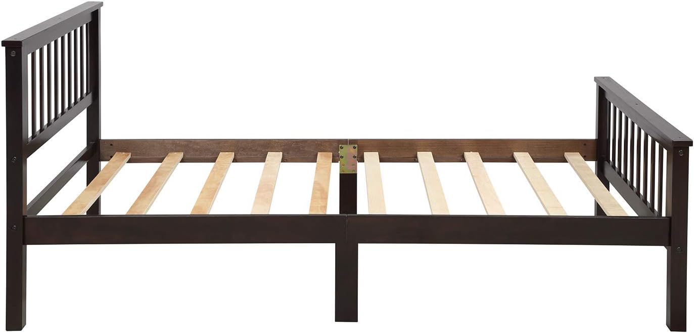 Twin Size Wood Platform Bed with Headboard and Footboard, 100% Pine Wood Frame, Strong Slat Support - Espresso, 80.2”L X 42.9”W X 36.2”H