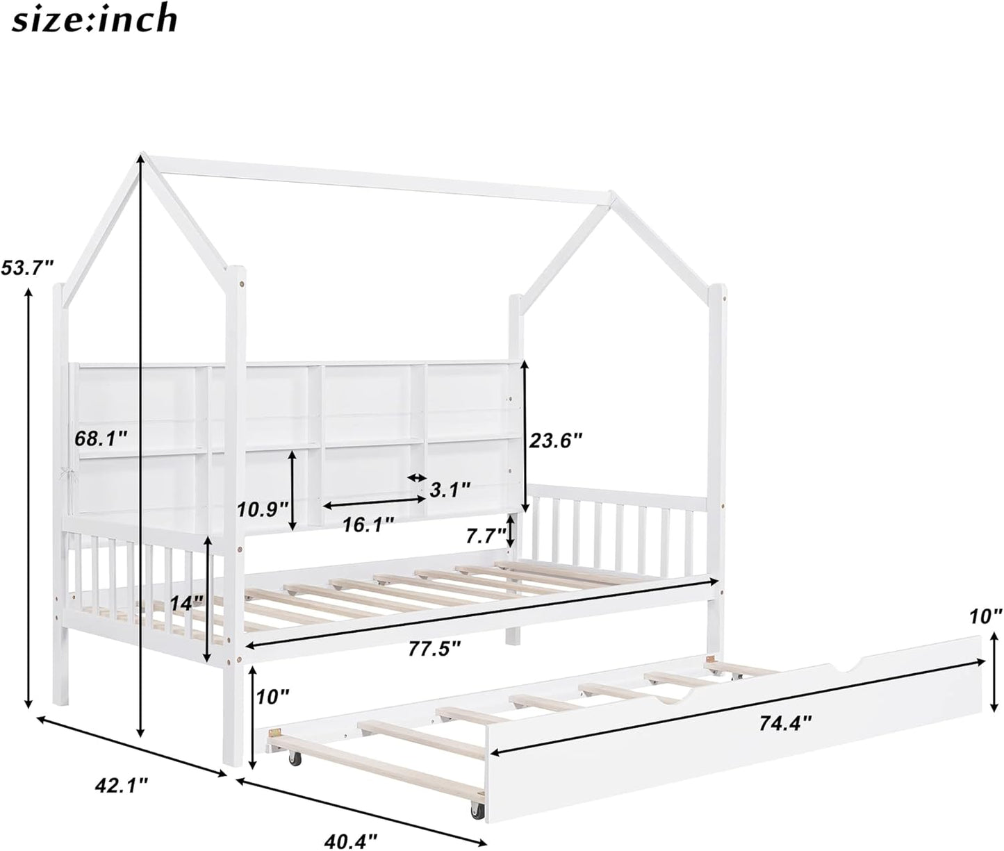 Princess Carriage Bed Frame with Crown, Twin Size Wood Platform Car Bed with Stair, Purple+Pink - Ideal Child's Bed