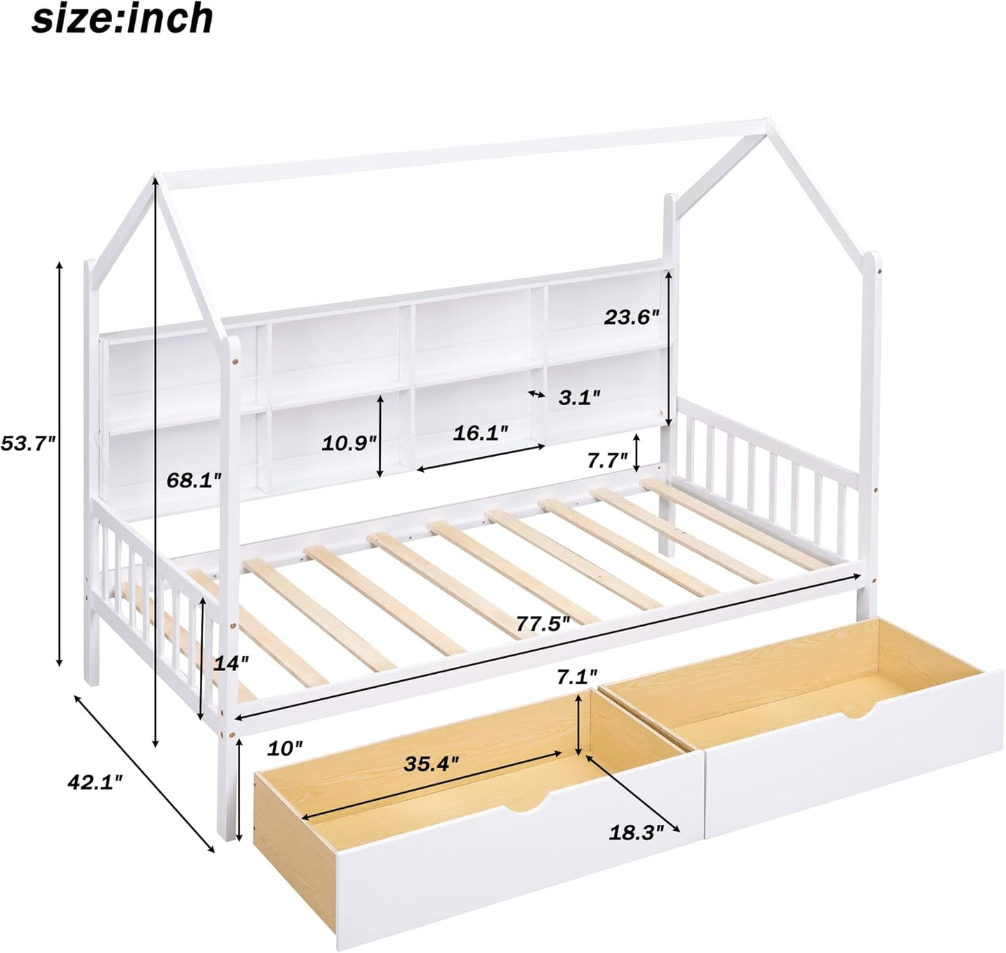 Princess Carriage Bed Frame with Crown, Twin Size Wood Platform Car Bed with Stair, Purple+Pink - Ideal Child's Bed