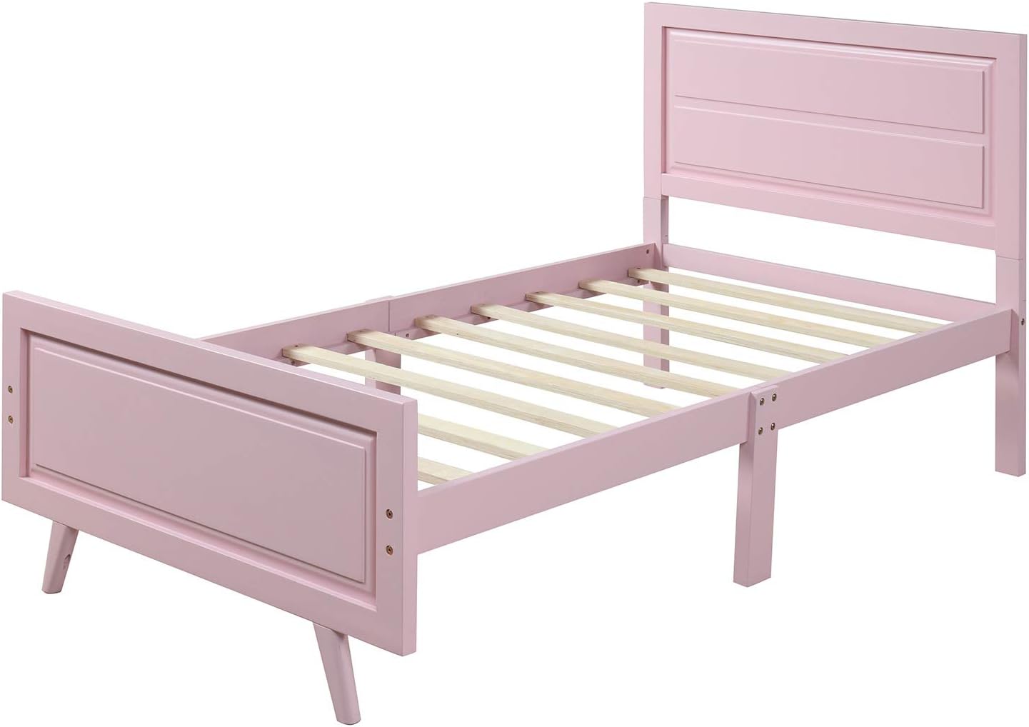 Twin Size Wood Platform Bed with Headboard and Footboard, 100% Pine Wood Frame, Strong Slat Support - Espresso, 80.2”L X 42.9”W X 36.2”H