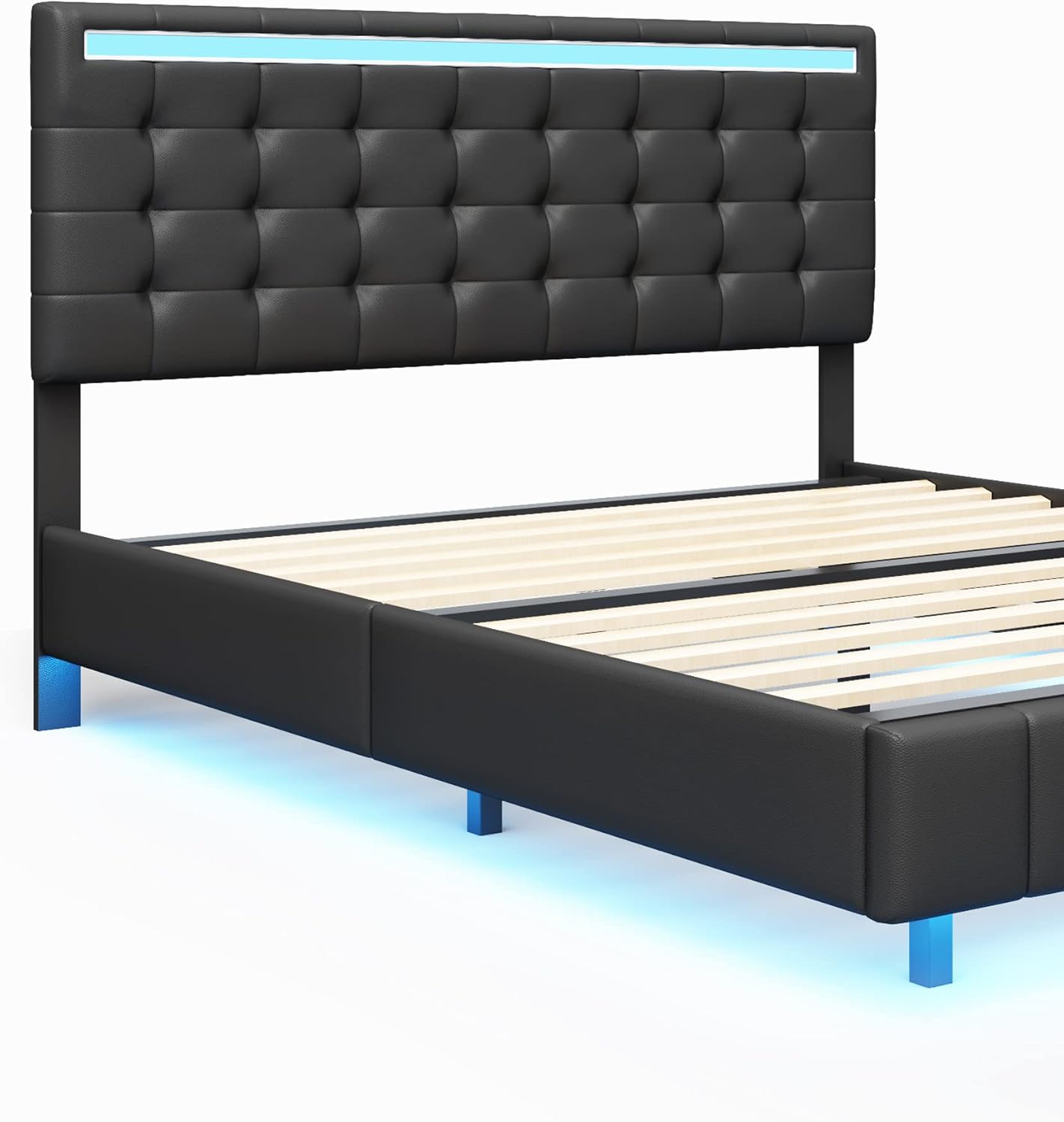 Queen Size Floating Lights and USB Charging,Modern Upholstered Platform LED Bed Frame,Black, Black2