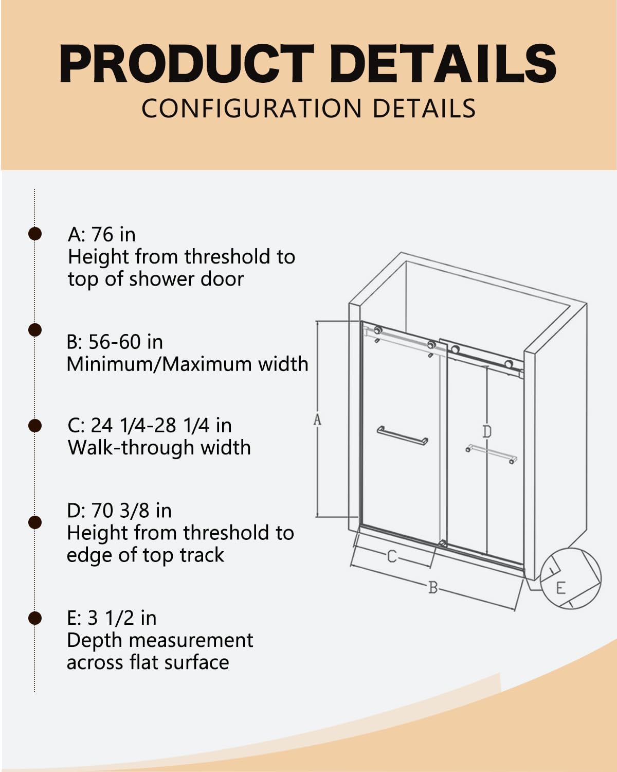 Semi-Frameless Double Sliding Shower Door - Bypass Design, 56"-60" W x 72" H, Matte Black, 1/4" SGCC Tempered Glass with Explosion-Proof Film