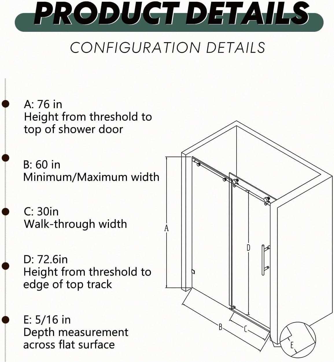 56-60" W x 76" H Double Sliding Shower Door, Matte Black Aluminium Alloy Frame, 5/16" SGCC Tempered Clear Glass, Adjustable Width, Explosion-Proof, Smooth Glide, Easy Install