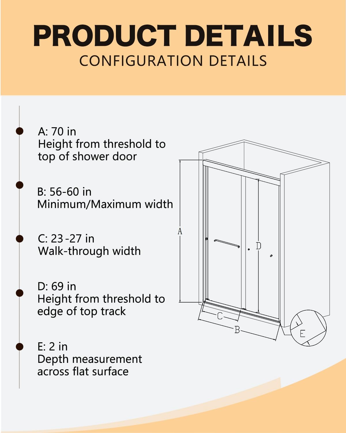 Semi-Frameless Double Sliding Shower Door - Bypass Design, 56"-60" W x 72" H, Matte Black, 1/4" SGCC Tempered Glass with Explosion-Proof Film