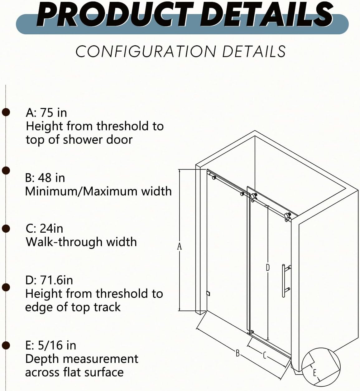 44-48" W x 75" H Double Sliding Shower Door, Chrome Aluminium Alloy Frame, 5/16" SGCC Tempered Clear Glass, Adjustable Width, Explosion-Proof, Smooth Glide, Easy Install