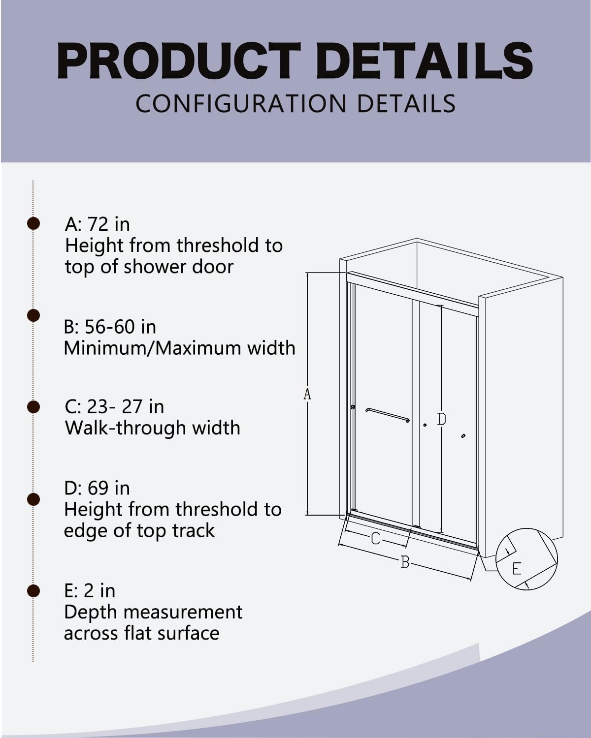 Semi-Frameless Double Sliding Shower Door - Bypass Design, 56"-60" W x 72" H, Matte Black, 1/4" SGCC Tempered Glass with Explosion-Proof Film