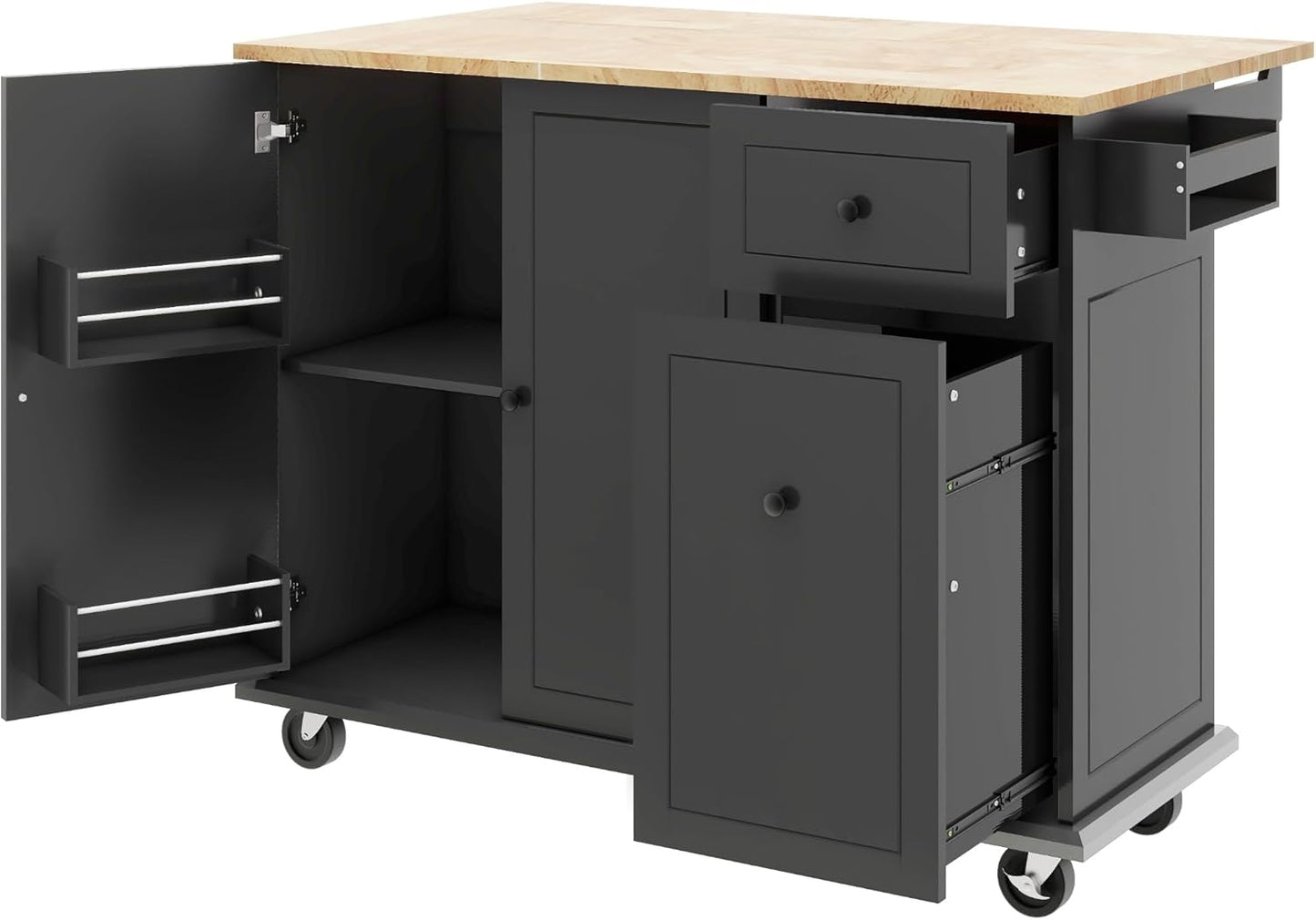 Retro Mountain Wood 47" D Kitchen Island with Drop Leaf, Accent Cabinet with Internal Storage Rack, Farmhouse Rolling Kitchen Cart on Wheels for Kitchen, Dining Room