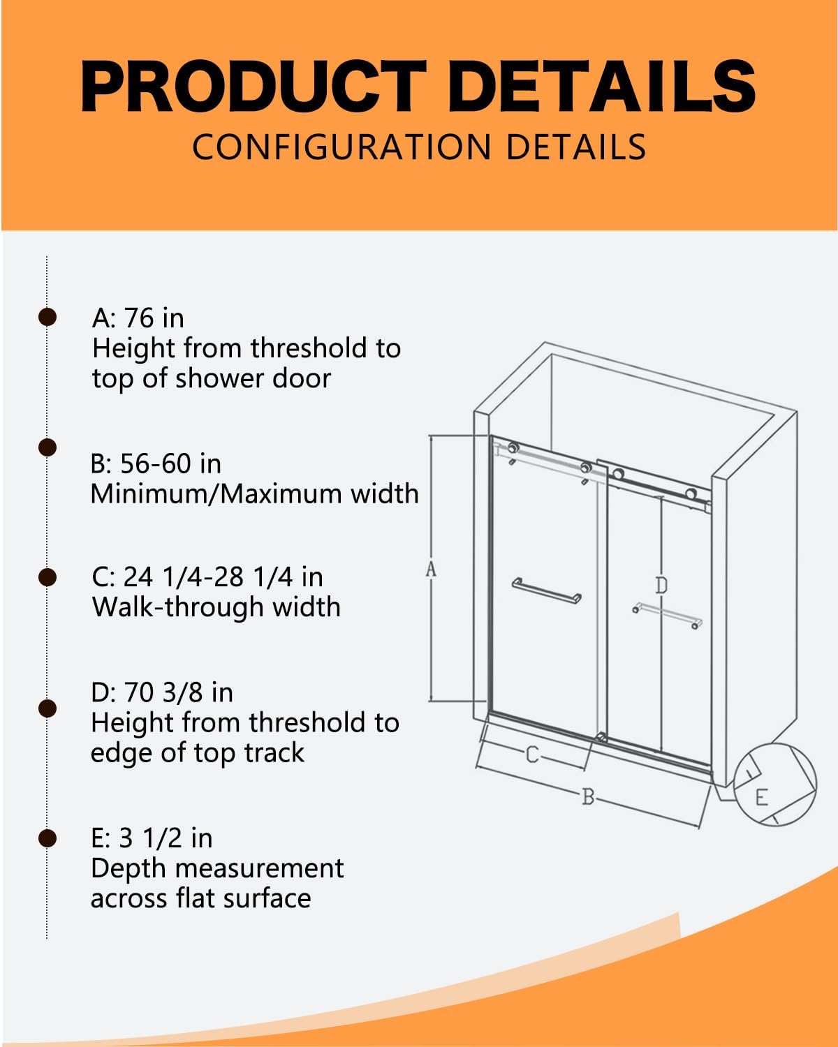 Semi-Frameless Double Sliding Shower Door - Bypass Design, 56"-60" W x 72" H, Matte Black, 1/4" SGCC Tempered Glass with Explosion-Proof Film