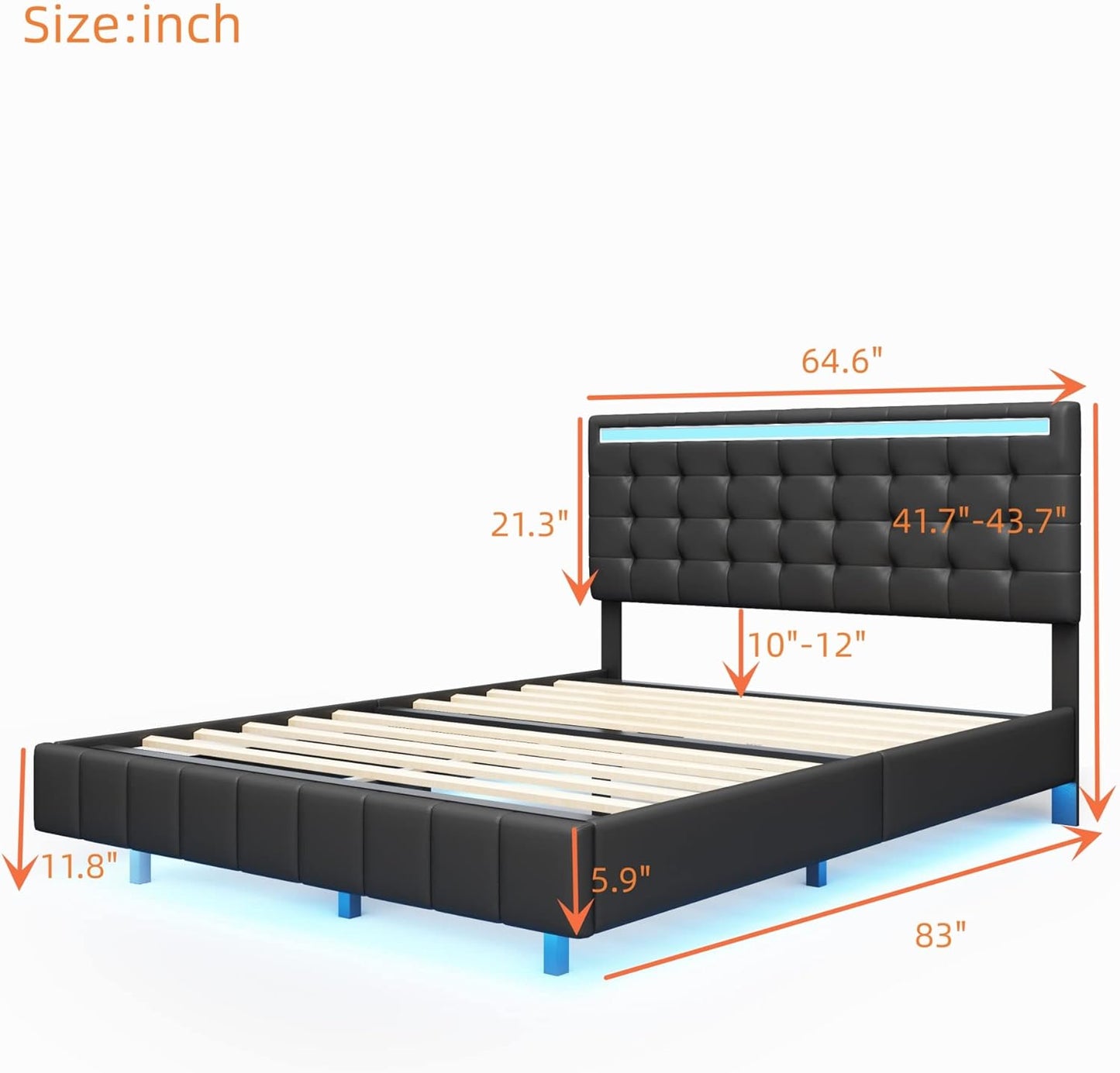 Queen Size Floating Lights and USB Charging,Modern Upholstered Platform LED Bed Frame,Black, Black2