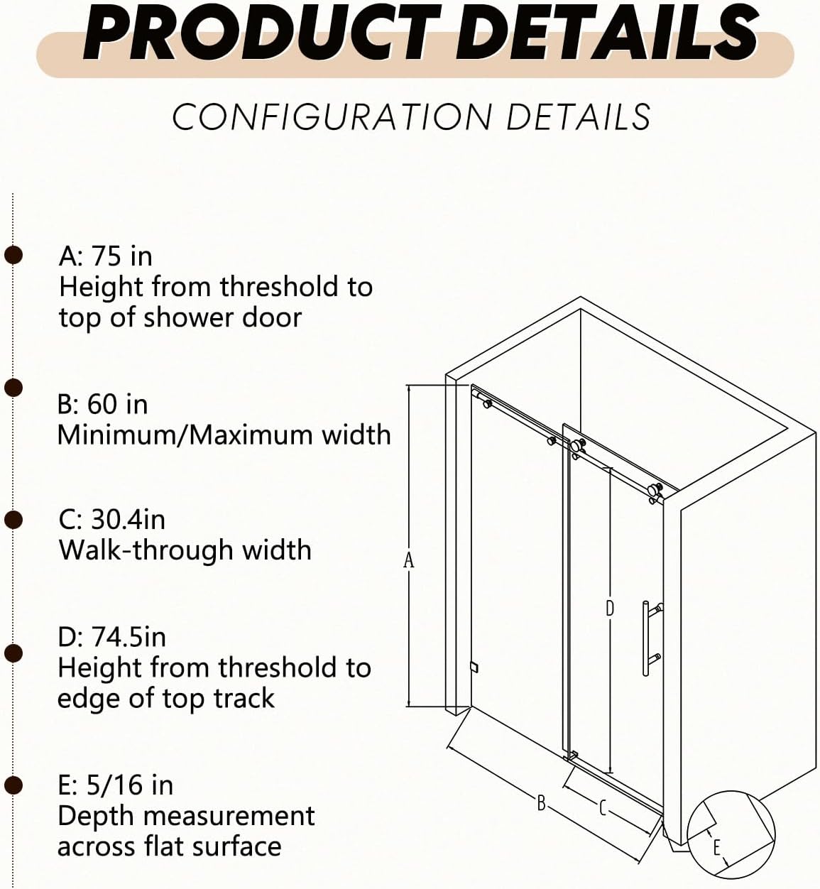 56-60" W x 75" H Frameless Double Sliding Shower Door, Matte Black 304 Stainless Steel, 5/16" SGCC Tempered Clear Glass, Adjustable Width, Explosion-Proof, Smooth Glide, Easy Installation