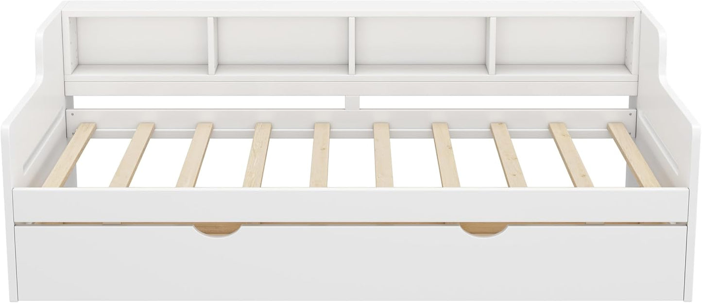 Twin White Size Wooden Day Bed with 3 Drawers for Guest, Small Bedroom, Study Room in Classic Design