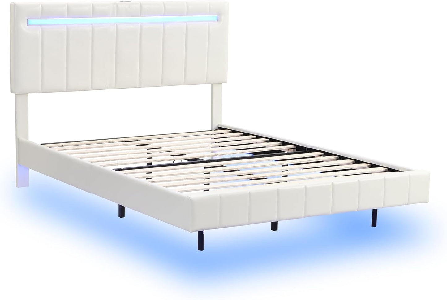 Queen Size Floating Lights and USB Charging,Modern Upholstered Platform LED Bed Frame,Black, Black2