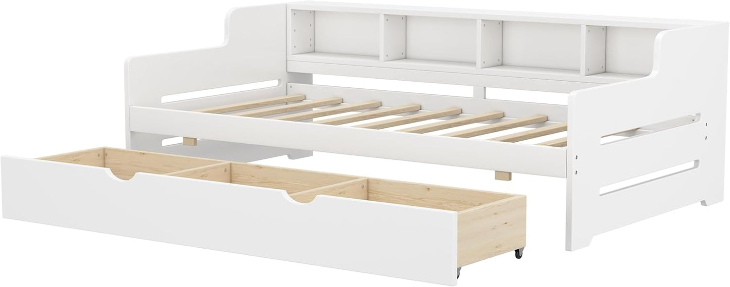 Twin White Size Wooden Day Bed with 3 Drawers for Guest, Small Bedroom, Study Room in Classic Design