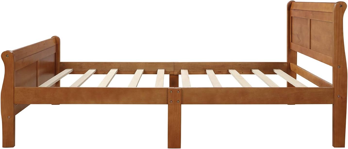 Twin Size Wood Platform Bed with Headboard and Footboard, 100% Pine Wood Frame, Strong Slat Support - Espresso, 80.2”L X 42.9”W X 36.2”H