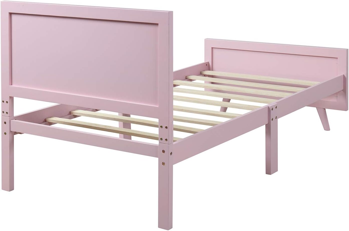 Classic Twin Size Wood Platform Bed with Headboard, Footboard, and Strong Wood Slat Support - Elegant Pink Design, 80”L X 42”W X 43”H