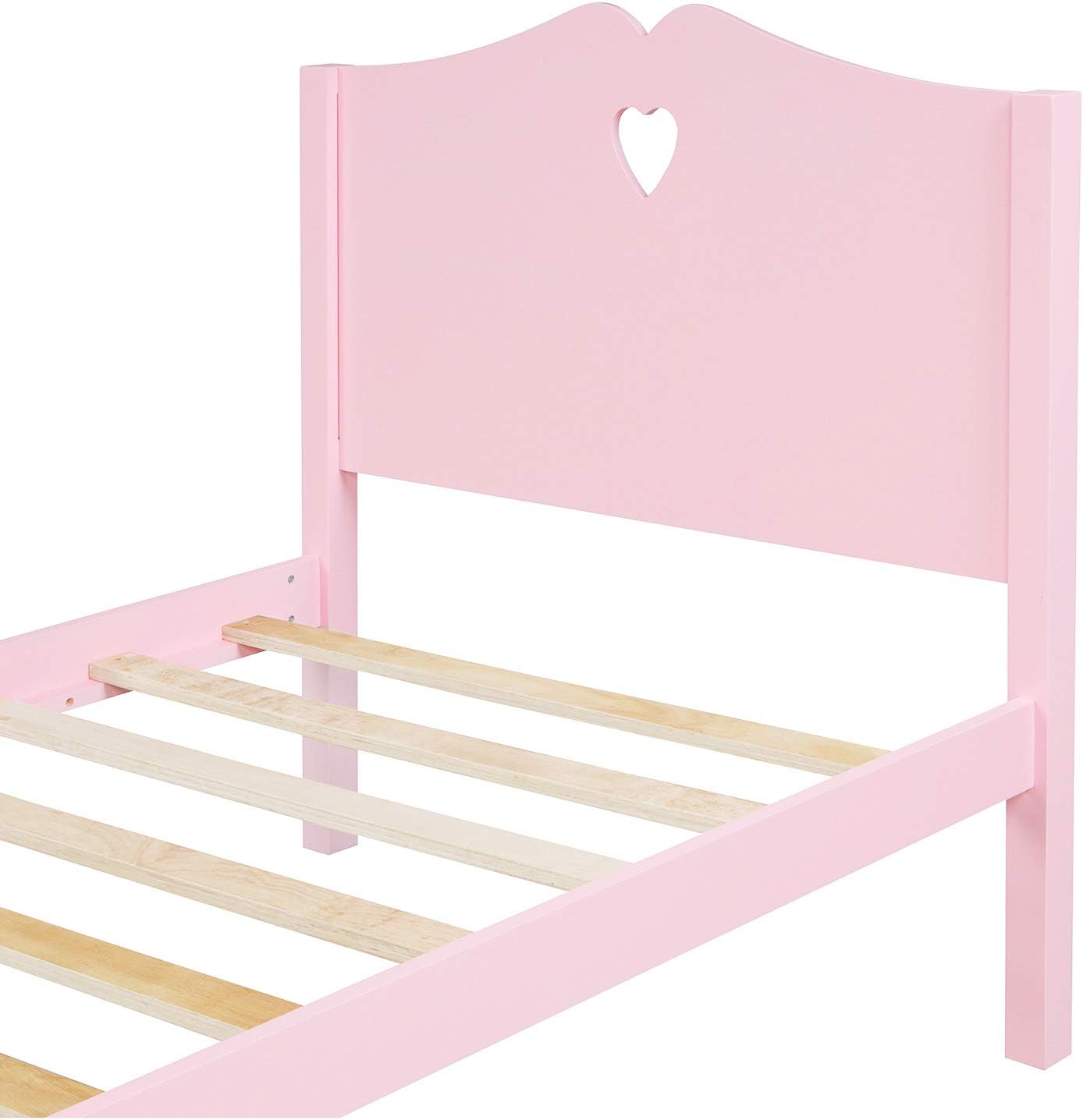 Classic Twin Size Wood Platform Bed with Headboard, Footboard, and Strong Wood Slat Support - Elegant Pink Design, 80”L X 42”W X 43”H