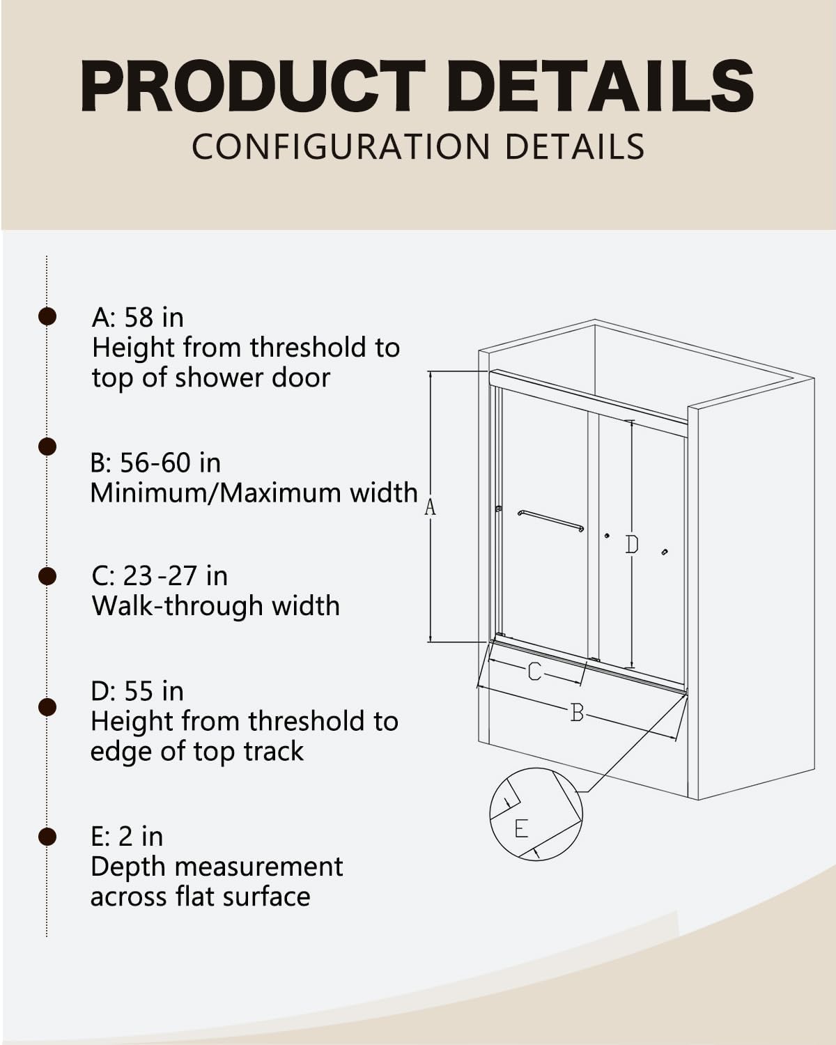 Semi-Frameless Double Sliding Shower Door - Bypass Design, 56"-60" W x 72" H, Matte Black, 1/4" SGCC Tempered Glass with Explosion-Proof Film