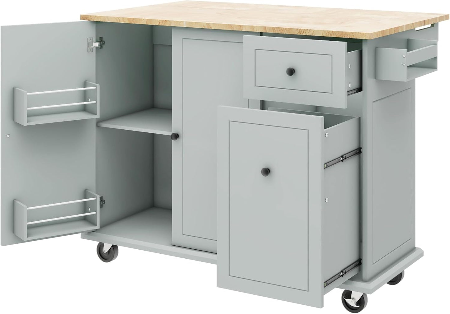 Retro Mountain Wood 47" D Kitchen Island with Drop Leaf, Accent Cabinet with Internal Storage Rack, Farmhouse Rolling Kitchen Cart on Wheels for Kitchen, Dining Room