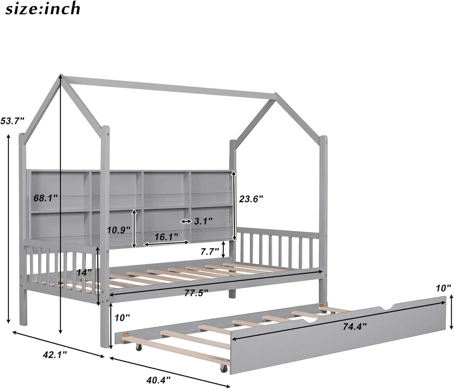 Princess Carriage Bed Frame with Crown, Twin Size Wood Platform Car Bed with Stair, Purple+Pink - Ideal Child's Bed