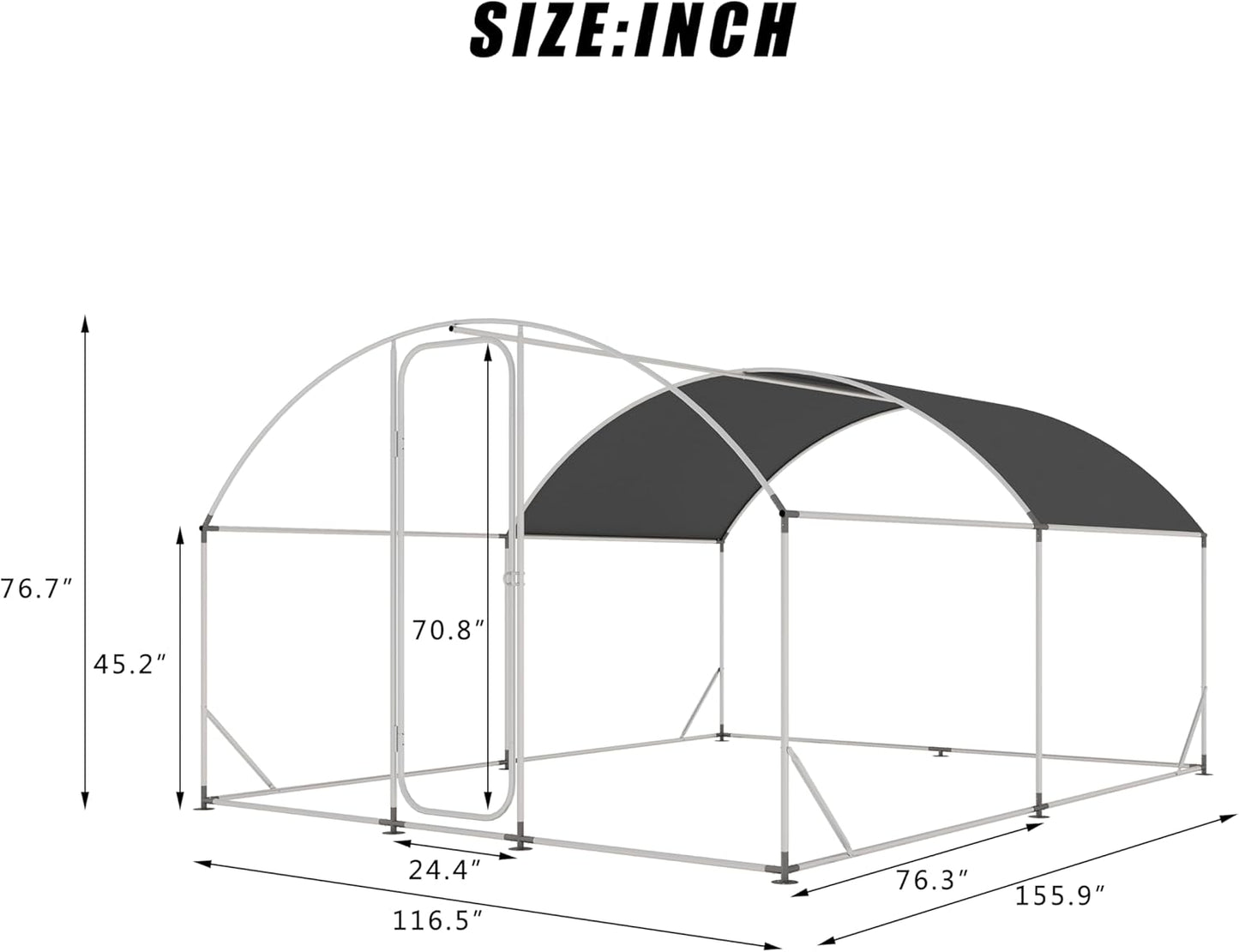 Large Metal Chicken Coop with Walk-in Run - Silver Dome Roof Poultry Cage 3.1 x 9.8 x 6.6 ft Waterproof Cover for Yard Suitable for Hens, Ducks, and Rabbits