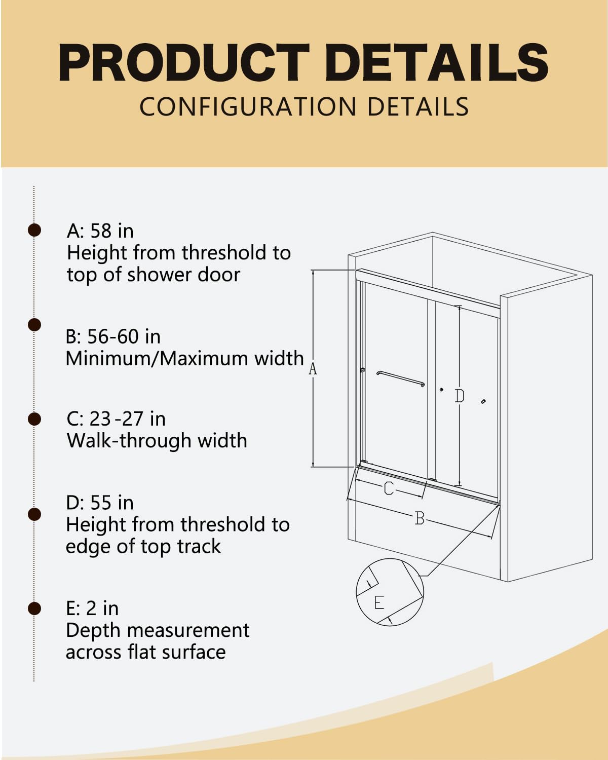 Semi-Frameless Double Sliding Shower Door - Bypass Design, 56"-60" W x 72" H, Matte Black, 1/4" SGCC Tempered Glass with Explosion-Proof Film